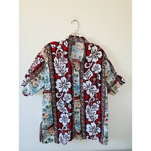 Bula Mens XL Hawaiian Blue White Floral Short Sleeve